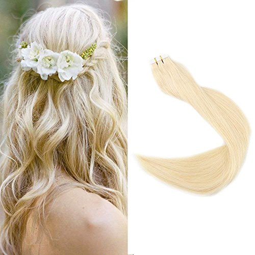 【Promotion】Full Shine 20" 50g Per Package Color #613 Blonde Real Remy Straight Human Hair Extensions Tape in Sealmess Double Si