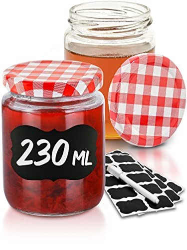 Praknu 25 Tarros de Cristal para Conservas de 230 ml - Con Etiquetas y Rotulador - Herméticos - Apto para Lavavajillas - Ideales para Regalar
