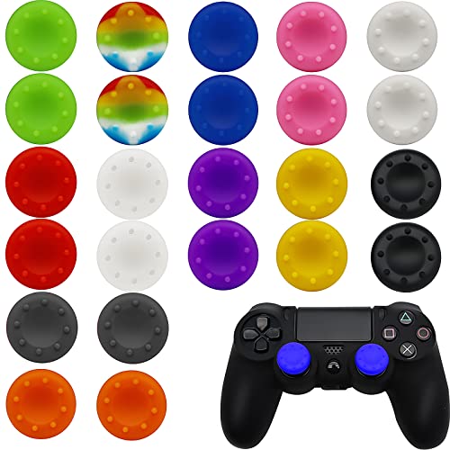 YUNYAN 24 PCS Thumbstick Kappen Grip Set Joystick Daumengriffkappen Analogstick Aufsätze Schutzkappen für PS5 PS4 PS3 PS2 Xbox 360 Xbox Controller Sticks Joystick Schutz Aufsätze(12-Farben)
