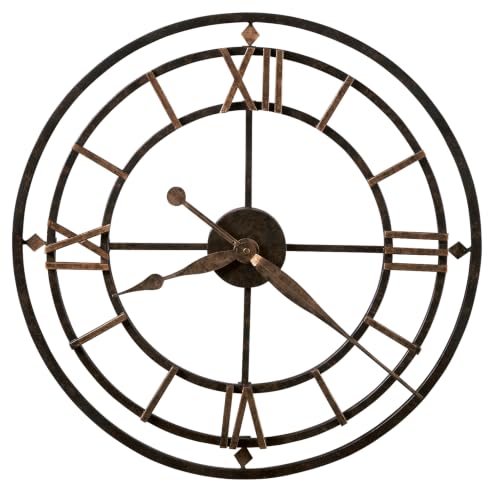 Howard Miller York Station Wall Clock 625-299 – 21.25-Inch Wrought Iron, Aged Iron Finish, Gold-Finished Accents, Round Antique Home Decor, Quartz Movement