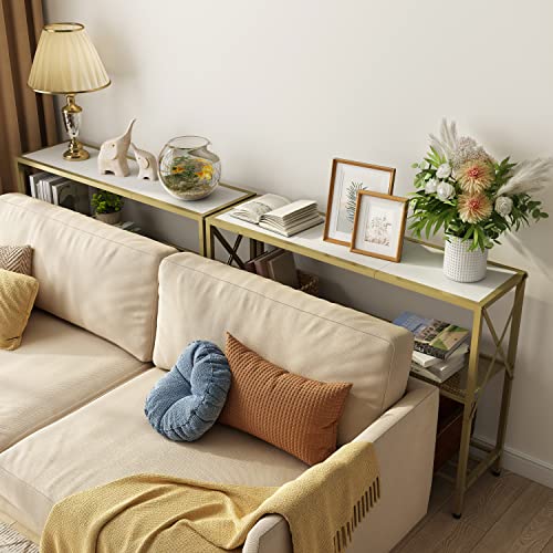 Hoctieon Gold Console Table, 3 Tier Entryway Table, Hallway Table, Narrow Sofa Table With Shelves, Entrance Table For Entryway, Living Room, Foyer, Hallway, Office, Gold And White #TOP4