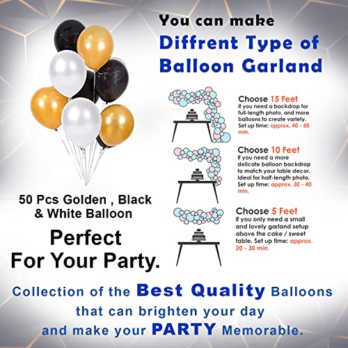 Image of Party Propz Metallic Balloons For Decoration - Set of 50 Pcs White, Black and Golden Balloons | Gold and Black Balloons For Birthday | Balloon Decorations For Birthday | Happy Anniversary Decorations