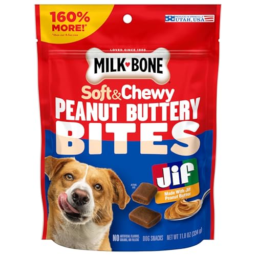 Milk-Bone Peanut Buttery Bites Soft Dog Treats with Jif Peanut Butter, 11.8-Oz. Bag