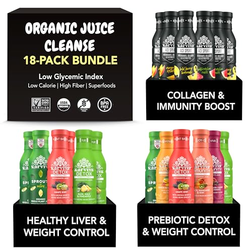 Organic Juice Cleanse Detox Reset Bundle – Anicent Metabolism Booster & Weight Control, Sprout Juices with Marine Collagen, Skin Glow&Immunity Boost | Non-GMO, BPA-Free, 18 bottles