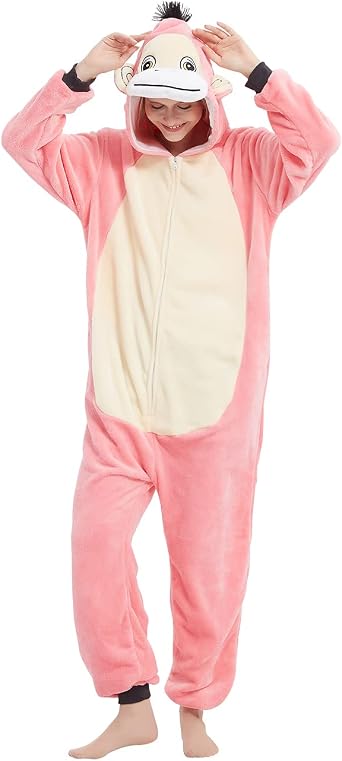 Zuvify CALANTA Monkey Onesie Adult Gorilla Costume Animal Women Pajamas Plush Cosplay Halloween Christmas, Pink Monkey, X-Large