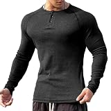 [Manatsulife] 長袖 Tシャツ メンズ ヘンリーネック ストレッチ 柔軟 筋トレ ジム CX19 (2XL, ブラック)