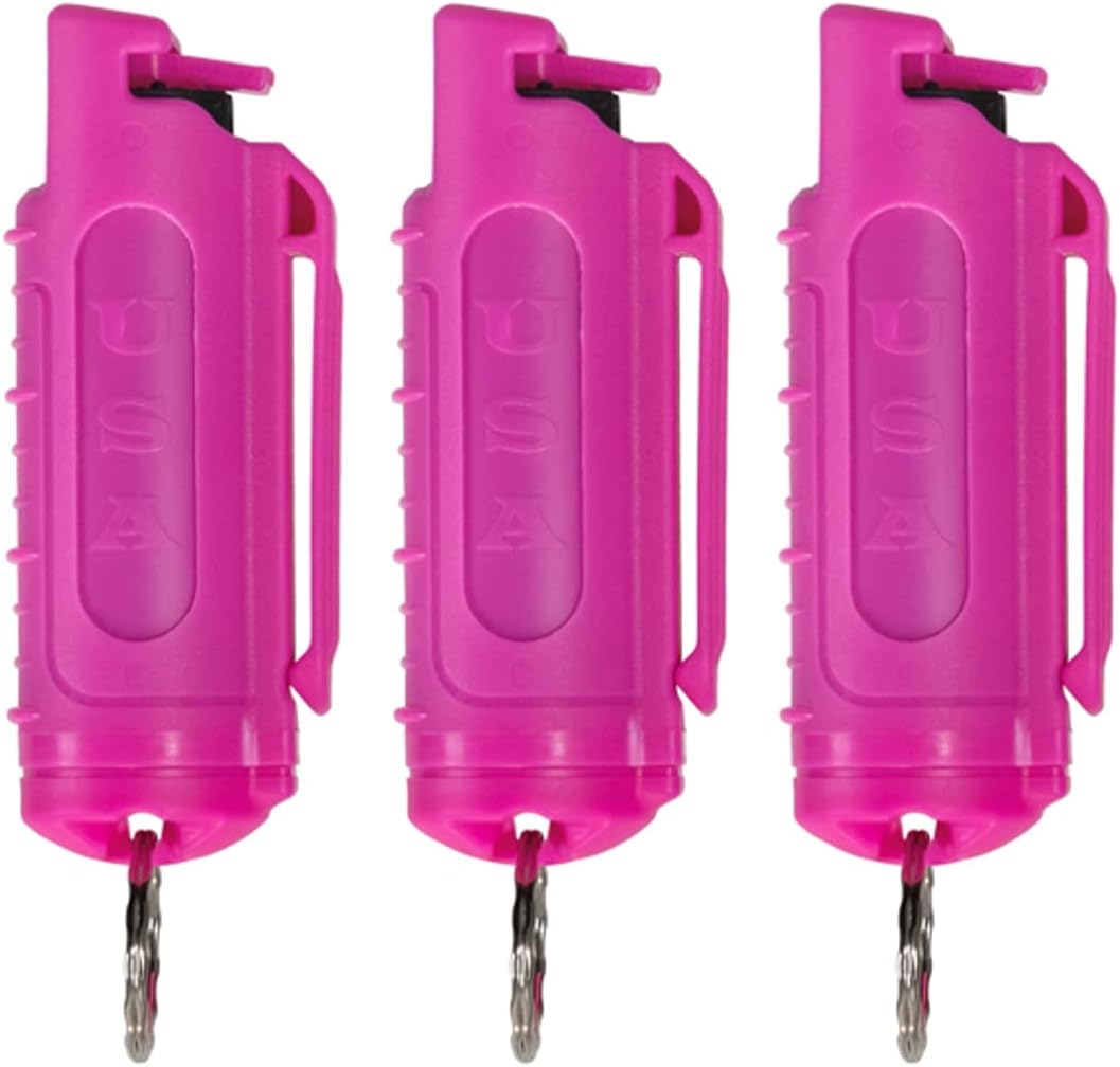 Keychain Pepper Spray Self Defense Belt Clip Holder - 3 Pack Tactical Maximum Strength OC with Dye - Small Safety Key Chains for Women & Men - Made in The USA