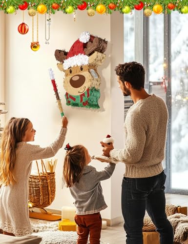 Muwoob WEIXIN003300 Christmas Elk Pinata Set With 12 Pieces Paper Glasses, Wood Stick, Blindfold And Confetti, 16 Inch Large Piñata De Navidad For Holiday Party Decorations And Festive Games thumb #6