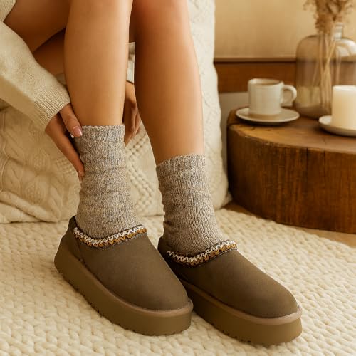 Image of CUSHIONAIRE Kabuki Platform Boots Genuine Suede Fuzzy Mule Slippers for Women with Memory Foam | Indoor /Outdoor Womens Slippers | Wide Widths Available