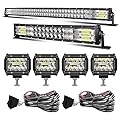 LED Light Bar KEENAXIS 52 Inch 300W 22 Inch 120W Curved Spot Flood Combo Light Bars 4Pcs 4 Inch 60W Led Pods Cubes Lights for Trucks Jeep ATV UTV Boat with 3-Leads Wiring