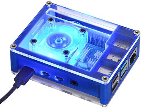 GeeekPi Raspberry Pi 4 Case, Raspberry Pi 4 Case with Fan 40X40X10mm (Blue Backlight) and 4pcs Raspberry Pi 4 Heatsinks for Raspberry Pi 4 Model B (Blue&Clear)