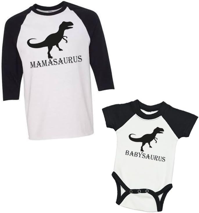 Mom and Baby Matching Set -Mamasaurus/Babysaurus - Raglan Bodysuit & Adult Raglan T-Shirt