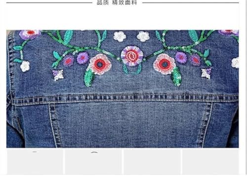 Women's Embroidered Flower Denim Jacket Short Coat Vintage Slim Jeans Outwear Tops2