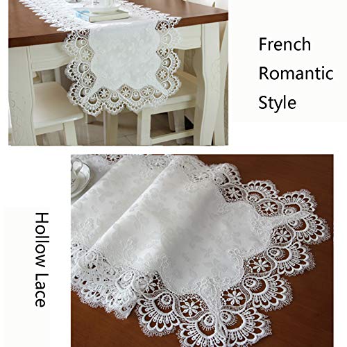 Chemin de table romantique rectangulaire en coton blanc antidérapant - 6