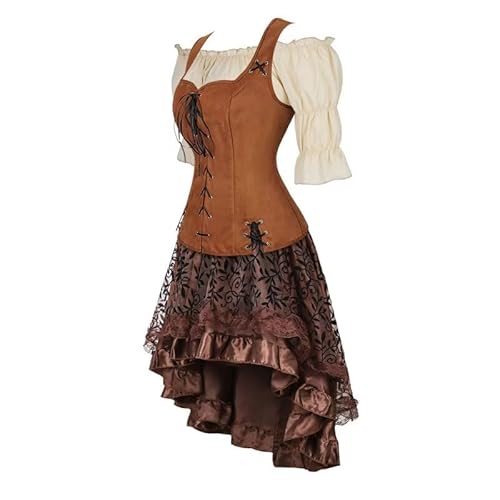 Pirate Costume Blouse Shirts Vest Set Renaissance Viking Ruffled Bodice Lace-up Waistcoat Rave Outfits Women Blue L