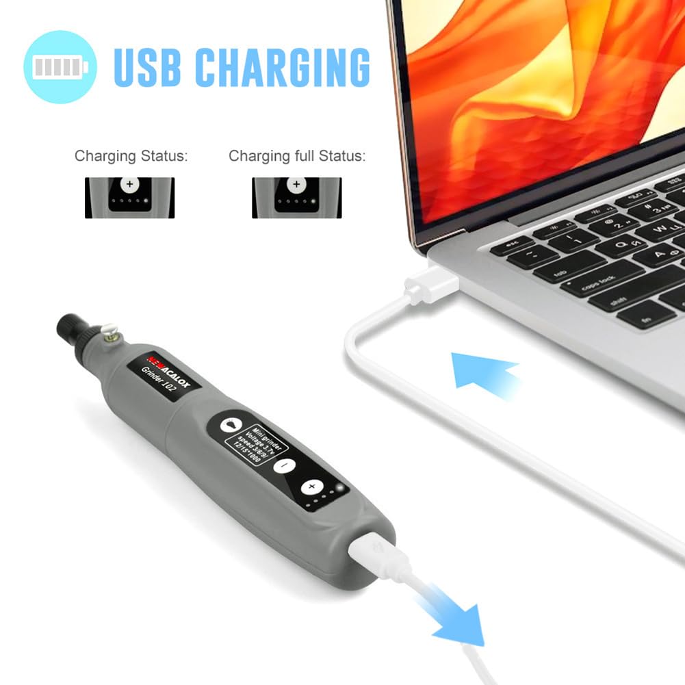 Mini Smerigliatrice Ricarica USB 26 Pezzi Kit Accessori Incisione Intaglio Velocità Variabile LED