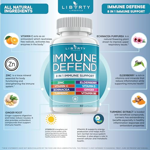 image for Liberty Lifestyle 8 in 1 Immune Defense Support, Immunity Vitamins Sup