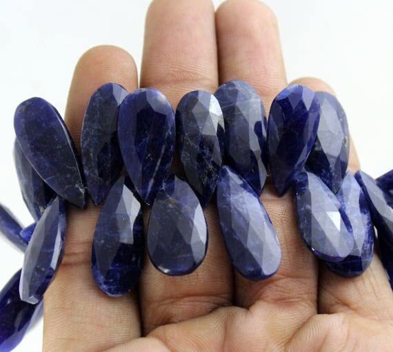 Perles de sodalite facettées en poire LKBEADS pour la création de bijoux bleus de 20 cm
