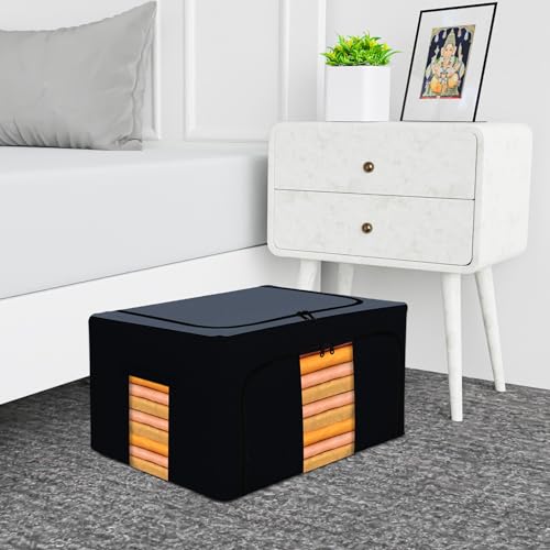 Image of Kuber Industries 66 Liter Clothes Storage Box | Underbed Storage Bag | Foldable Steel Frame Clothes Organizer | Storage Box For Wardrobe-Saree-Shirts And Blankets | Grey & Black