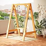 DYUNCZ Hollywoodschaukel Holz, Gartenschaukel, A-Rahmen, Tragkraft 150 Kg, Wetterfest, für Garten, Terrasse, Pool und Balkon(Yellow)