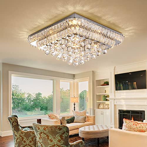 24" Bright Led Chandelier Flush Mount With Remote Control, Warm/Natural/White 3 Colors Temp, Any Color Temp & Brightness Adjustable, Bright Chandelier For Bedroom Hallway Dinning And Living Rooms #TOP2