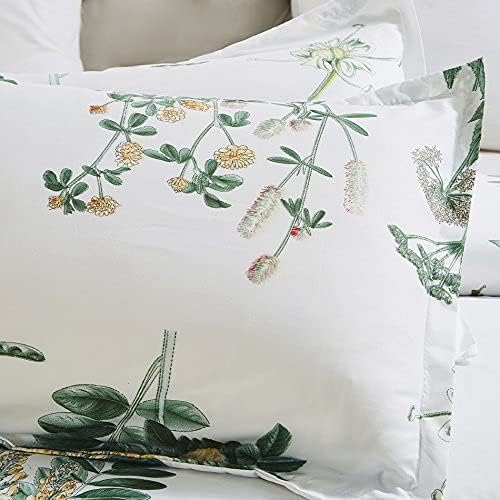 Vaulia Soft Lightweight Microfiber Duvet Cover Set, Floral Printed Pattern - Queen Size, White/Green Color