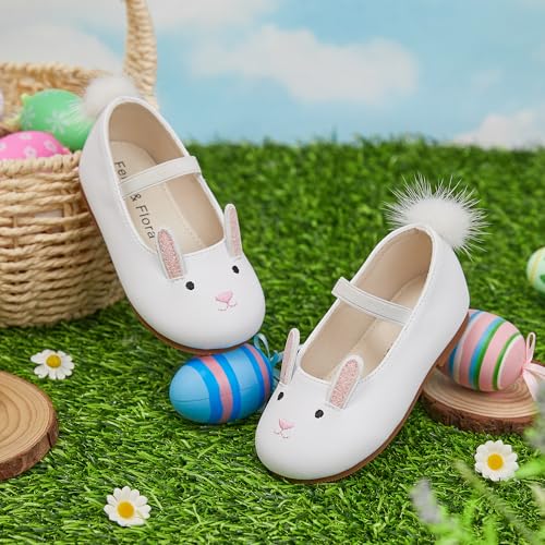 image for Felix & Flora Toddler Girl White Rabbit Dress Shoes Size 6 Flower Girl