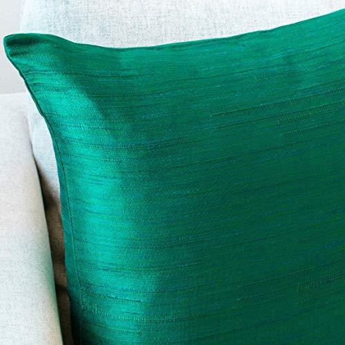 The White Petals Emerald Green Green Throw Pillow (Set Of 2 Covers, Faux Raw Silk, Emerald Green Green, 18X18 Inches) #TOP1