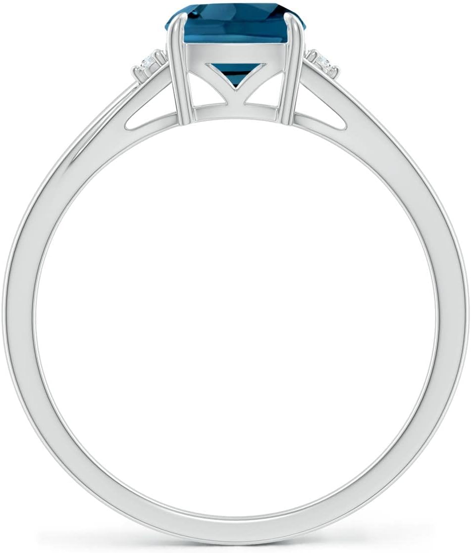 Angara Natural London Blue Topaz Ring for Women | Split Shank Cushion London Blue Topaz Solitaire Ring in 14K Solid Gold/Platinum | December Birthday, Anniversary, Gemstone Jewellery Gift