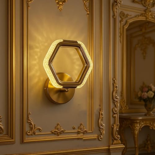 Image of Modern Glass Wall Light | Vintage Brass Finish Wall Sconce | Warm Decorative Wall Lamp for Bedroom, Living Room, Hallway & Bedside