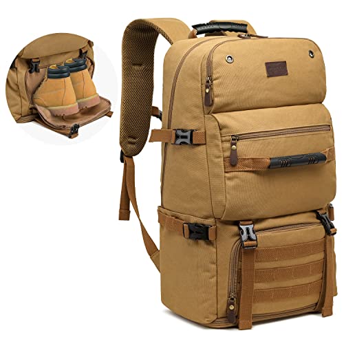 TUGUAN Travel Backpack, Laptop Backpack for Men Large Capacity Outdoor Tactical Hiking Backpack with Shoe Compartment Expandable Canvas Rucksack for Travel Camping Climbing, Brown TUGUAN Travel Backpack, Laptop Backpack for Men Large Capacity Outdoor Tactical Hiking Backpack with Shoe Compartment Expandable Canvas Rucksack for Travel Camping Climbing, Brown