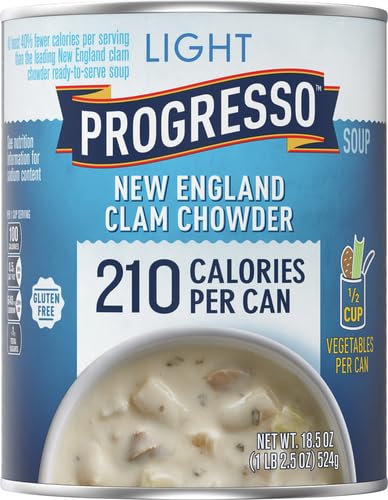 Image of Progresso Light New England Clam Chowder Soup, Gluten Free, 18.5 oz | 200 Calories per Can, 40% Fewer Calories Vs. Leading New England Clam Chowder, No Artificial Flavors or Colors