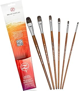 Professional Oil & Acrylic Brush Set  6 Oil Brushes for Artists 2, 4, 6, 8, 10, & 12 with Durable Badger/Synthetic Bristles  PVC Travel Pouch, Long Birchwood Handles, No Shedding by ZenART