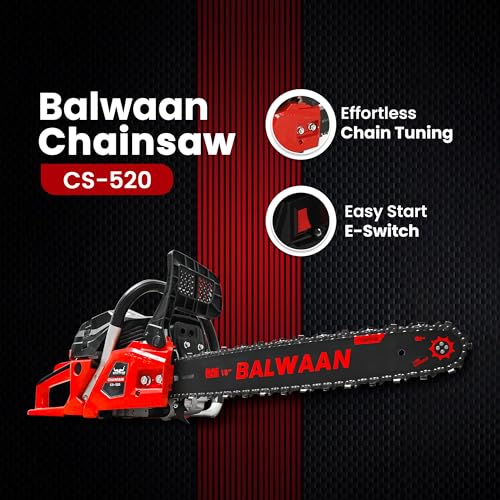 Image of Balwaan Krishi Petrol Chainsaw | 52cc 2-Stroke Engine | 18 inch Guide Bar | 0.55L Fuel Tank | Heavy-Duty Wood Cutting Tool for Farming, Tree Felling, Branch Trimming & Outdoor Use |CS-520