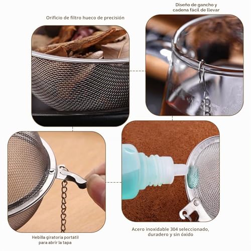 Miniatura 3 de 4 Infusores De Té, Infusor De Té De Acero Inoxidable, Con Gancho De Cadena Extendido Y Malla Extrafina Para Preparar Té De Hojas Sueltas Y Especias Y Condimentos