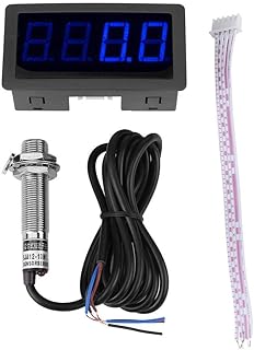 Regun Tacómetro- 4 LED Digital Tacómetro RPM Medidor de Velocidad + Sensor de Interruptor de proximidad Hall NPN (Azul) (Color : Azul)