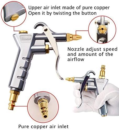 Air Blow Gun Air Compressor Duster with Extension Nozzle with 1/4" BSP British & German High Pressure Pistol-Grip Connector Pneumatic Air Duster Cleaning Tool