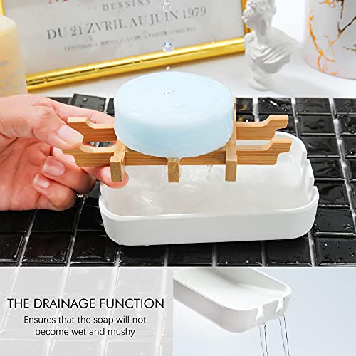 Soap Dishes For Bar Soap,2 Pack Environmentally-Friendly Bathroom Soap Dishes (Removable),2Pcs/Set Bamboo Soap Dishes Holder,Bathroom Sink Soap Dish,White Soap Dishes. #TOP2