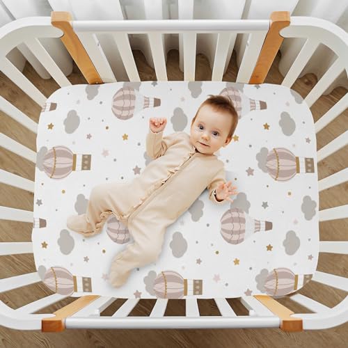 Image of CaTaKu Baby Crib Sheets Hot Air Balloon Clouds Mini Crib Sheets Fitted for Girls Boys,Neutral Soft Toddler Mattress Bed Sheets for Crib,28 inchx 52 inch