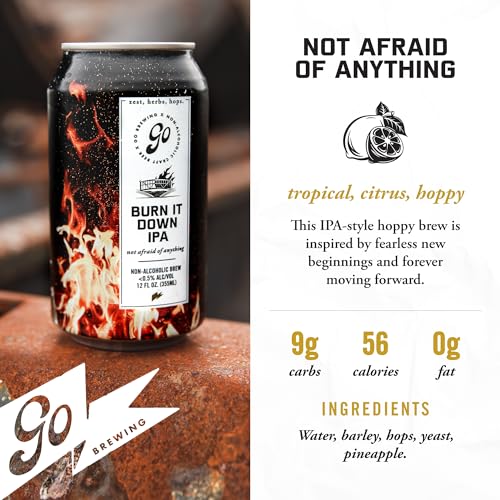 Go Brewing IPA 12 Mixed Pack, Non-Alcoholic Craft Beer, Classic Ingredients, Featuring , Double IPA, Grapefruit IPA, Citrus IPA, and Tropical IPA - Assorted Varieties, Low-Calorie Alternative Beverage Choices - 12 Fl Oz Cans