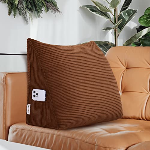homecozy Rückenkissen für Bett Lesekissen Dreieckige Rückenlehne Bett Dreieckige Bettkopfteil Groß Wandkissen Rückenlehne Gepolstert Kopfteil Rückenlehne Kissen, 45cm, Braun, Kordsamt Cover