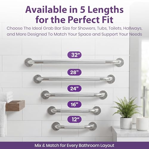 16 Inch Grab Bars for Bathtubs and Showers - Chrome Knurled Bathroom Safety Rail Handle - Non Slip Textured Grip Handicap Grab Bar for Seniors, 250 lbs Weight Support Capacity by ProHeal - Image 9