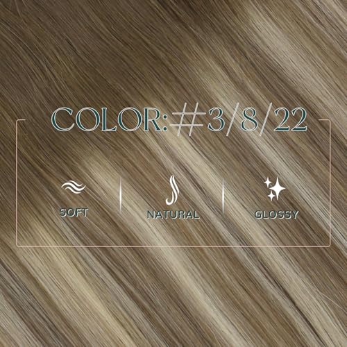 Image of Easyouth Weft Hair Extensions Balayage Hair Extensions Sew in Dark Brown to Light Brown Ombre with Blonde Soft and Smooth Weft Hair Extension Real Human Hair 18 Inch 100G