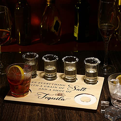 Shot Glasses Serving Tray Wooden Flight Tray Glass Holder Shot Glasses Board Bar Serving Trays For Bar Restaurant Party Family Gathering Can Display Men Women Friends Gifts (9.9 X 7 Inch, Wood Color) #TOP1