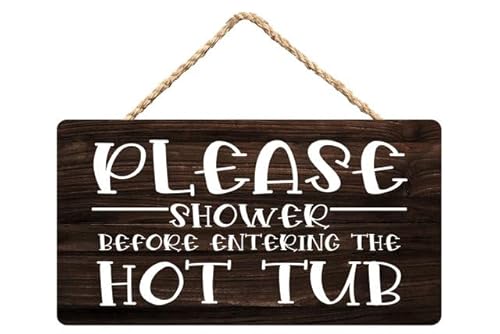 KoneFeco Rustic Please Shower Before Entering The Hot Tub (2) Wood Decor Sign, Farmhouse Printed Wood Signs Wall Art,Wall Decor Home Hanging Wall Decor 8x12Inch