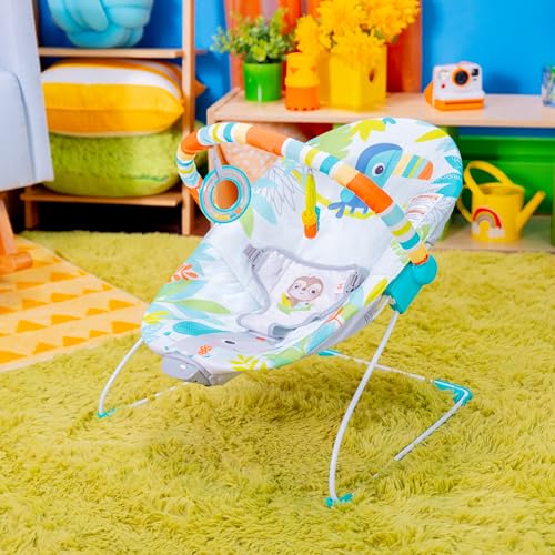 Image of Bright Starts Baby Bouncer Soothing Vibrations Infant Seat - Removable -Toy Bar, Nonslip Feet, 0-6 Months Up to 20 lbs (Rainforest Vibes)