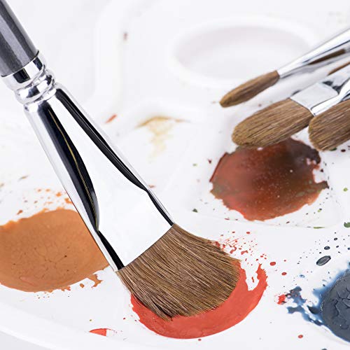 Sable Bristle Flat Paint Brush, Artists Filbert Paint Brushes 6Pcs With Long Wood Handle, Miniature Detail Brushes For Watercolor, Gouache, Ink, Oil, Acrylic Painting #TOP3