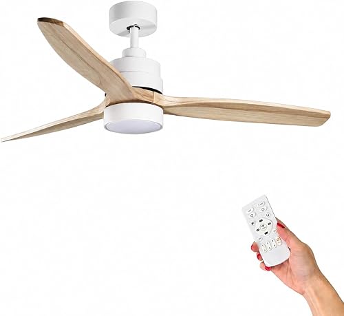 IluminaShop - Ventilador de Techo Led Wing-flat, con mando a distancia, motor DC 50W+Luz Led 18W, 6 velocidades, Silencioso,3 Aspas efecto madera, 132 cm, función verano-invierno, temporizador