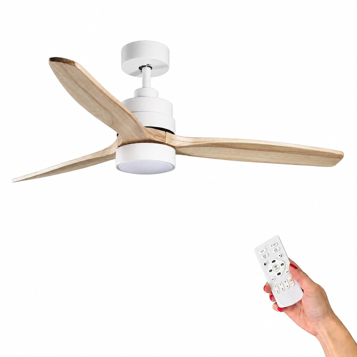 IluminaShop - Ventilador de Techo Led Wing-flat, con mando a distancia, motor DC 50W+Luz Led 18W, 6 velocidades, Silencioso,3 Aspas efecto madera, 132 cm, función verano-invierno, temporizador