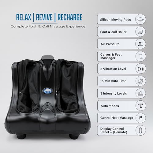 Image of AROGYA Foot, Calf & Leg Massager For Pain Relief, 3 Modes Kneading or Rolling Massage with Vibration & Heat Therapy For Pain Relief & Relaxation Improved Blood Circulation Automatic Massager (Black) (1 Year On-Site Warranty)